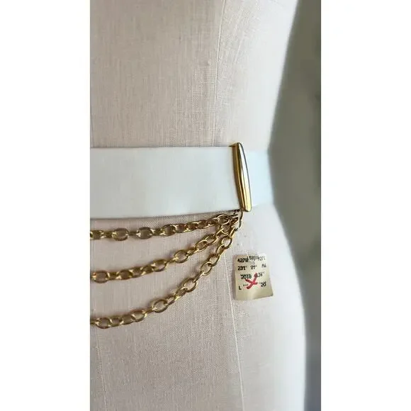 Vintage 1980s NWT Belt 80s White Leather Gold Chain Escada  display picture 1